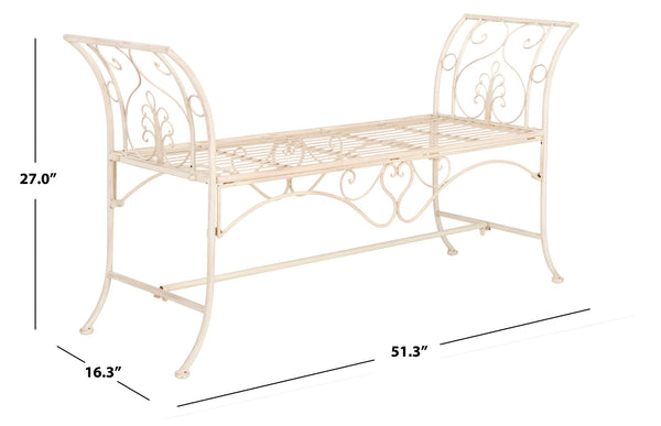 Safavieh ADINA Victorian-Inspired Metal Bench with Wrought-Iron Scrollwork for Elegant Outdoor Spaces Distressed White / - PAT5016A