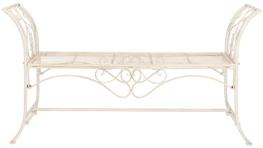 Safavieh ADINA Victorian-Inspired Metal Bench with Wrought-Iron Scrollwork for Elegant Outdoor Spaces Distressed White / - PAT5016A