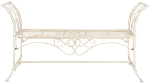 Safavieh ADINA Victorian-Inspired Metal Bench with Wrought-Iron Scrollwork for Elegant Outdoor Spaces Distressed White / - PAT5016A