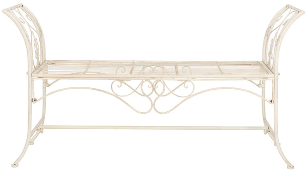 Safavieh ADINA Victorian-Inspired Metal Bench with Wrought-Iron Scrollwork for Elegant Outdoor Spaces Distressed White / - PAT5016A