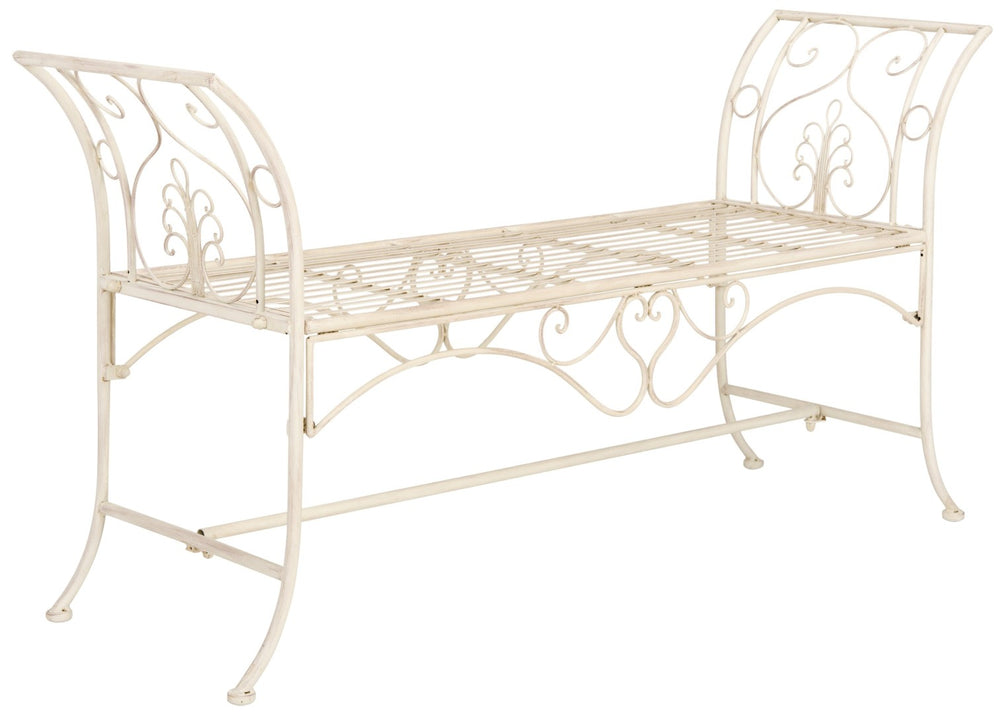 Safavieh ADINA Victorian-Inspired Metal Bench with Wrought-Iron Scrollwork for Elegant Outdoor Spaces Distressed White / - PAT5016A