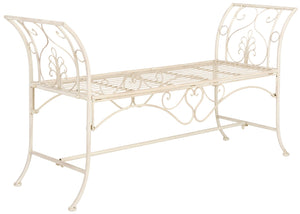 Safavieh ADINA Victorian-Inspired Metal Bench with Wrought-Iron Scrollwork for Elegant Outdoor Spaces Distressed White / - PAT5016A