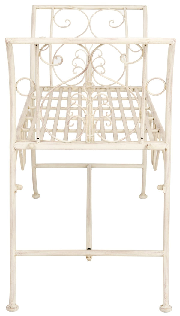 Safavieh ADINA Victorian-Inspired Metal Bench with Wrought-Iron Scrollwork for Elegant Outdoor Spaces Distressed White / - PAT5016A