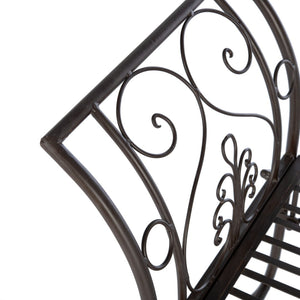Safavieh ADINA Victorian-Inspired Metal Bench with Wrought-Iron Scrollwork for Elegant Outdoor Spaces Rustic Brown PAT5016B