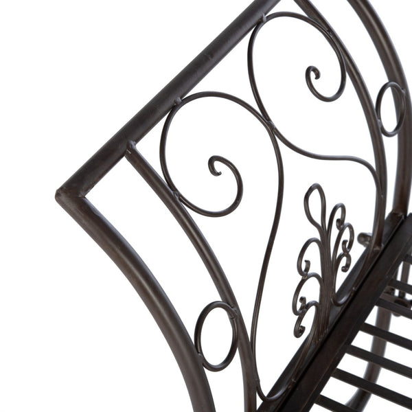 Safavieh ADINA Victorian-Inspired Metal Bench with Wrought-Iron Scrollwork for Elegant Outdoor Spaces Rustic Brown PAT5016B