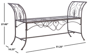 Safavieh ADINA Victorian-Inspired Metal Bench with Wrought-Iron Scrollwork for Elegant Outdoor Spaces Rustic Brown PAT5016B