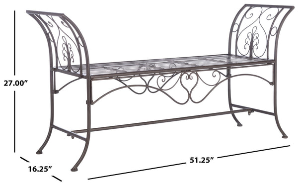Safavieh ADINA Victorian-Inspired Metal Bench with Wrought-Iron Scrollwork for Elegant Outdoor Spaces Rustic Brown PAT5016B