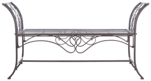 Safavieh ADINA Victorian-Inspired Metal Bench with Wrought-Iron Scrollwork for Elegant Outdoor Spaces Rustic Brown PAT5016B