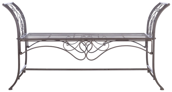 Safavieh ADINA Victorian-Inspired Metal Bench with Wrought-Iron Scrollwork for Elegant Outdoor Spaces Rustic Brown PAT5016B