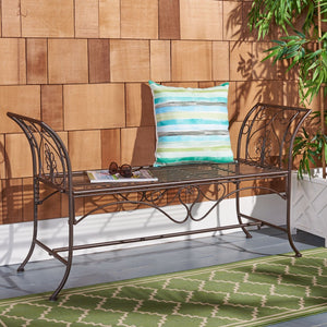 Safavieh ADINA Victorian-Inspired Metal Bench with Wrought-Iron Scrollwork for Elegant Outdoor Spaces Rustic Brown PAT5016B