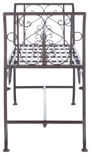 Safavieh ADINA Victorian-Inspired Metal Bench with Wrought-Iron Scrollwork for Elegant Outdoor Spaces Rustic Brown PAT5016B