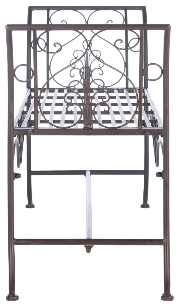 Safavieh ADINA Victorian-Inspired Metal Bench with Wrought-Iron Scrollwork for Elegant Outdoor Spaces Rustic Brown PAT5016B