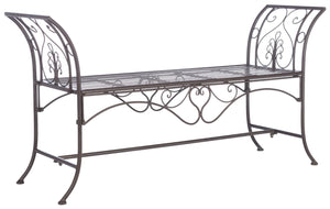 Safavieh ADINA Victorian-Inspired Metal Bench with Wrought-Iron Scrollwork for Elegant Outdoor Spaces Rustic Brown PAT5016B