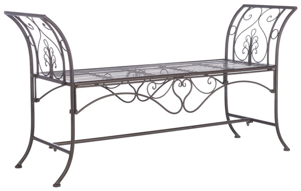 Safavieh ADINA Victorian-Inspired Metal Bench with Wrought-Iron Scrollwork for Elegant Outdoor Spaces Rustic Brown PAT5016B