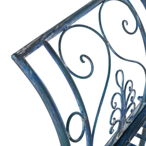 Safavieh ADINA Victorian-Inspired Metal Bench with Wrought-Iron Scrollwork for Elegant Outdoor Spaces Mossy Blue / - PAT5016C