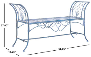 Safavieh ADINA Victorian-Inspired Metal Bench with Wrought-Iron Scrollwork for Elegant Outdoor Spaces Mossy Blue / - PAT5016C