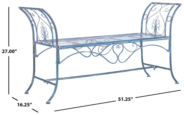 Safavieh ADINA Victorian-Inspired Metal Bench with Wrought-Iron Scrollwork for Elegant Outdoor Spaces Mossy Blue / - PAT5016C