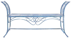Safavieh ADINA Victorian-Inspired Metal Bench with Wrought-Iron Scrollwork for Elegant Outdoor Spaces Mossy Blue / - PAT5016C