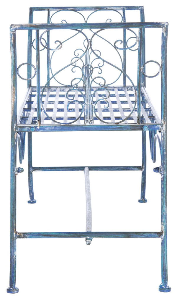 Safavieh ADINA Victorian-Inspired Metal Bench with Wrought-Iron Scrollwork for Elegant Outdoor Spaces Mossy Blue / - PAT5016C