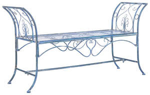 Safavieh ADINA Victorian-Inspired Metal Bench with Wrought-Iron Scrollwork for Elegant Outdoor Spaces Mossy Blue / - PAT5016C