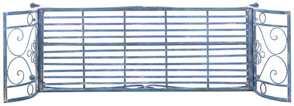 Safavieh ADINA Victorian-Inspired Metal Bench with Wrought-Iron Scrollwork for Elegant Outdoor Spaces Mossy Blue / - PAT5016C