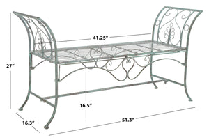 Safavieh ADINA Victorian-Inspired Metal Bench with Wrought-Iron Scrollwork for Elegant Outdoor Spaces Antique Dark Green / - PAT5016D