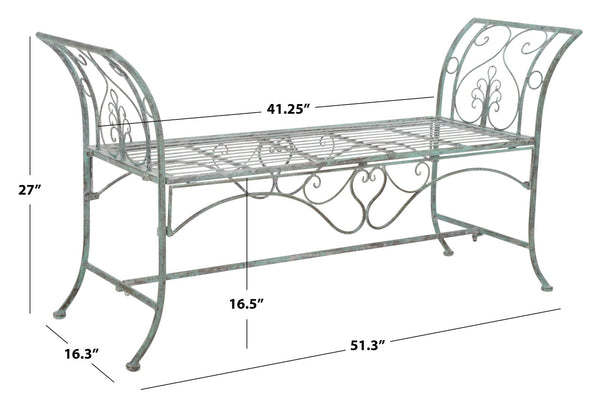 Safavieh ADINA Victorian-Inspired Metal Bench with Wrought-Iron Scrollwork for Elegant Outdoor Spaces Antique Dark Green / - PAT5016D