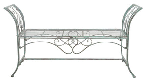 Safavieh ADINA Victorian-Inspired Metal Bench with Wrought-Iron Scrollwork for Elegant Outdoor Spaces Antique Dark Green / - PAT5016D