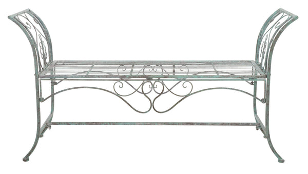 Safavieh ADINA Victorian-Inspired Metal Bench with Wrought-Iron Scrollwork for Elegant Outdoor Spaces Antique Dark Green / - PAT5016D