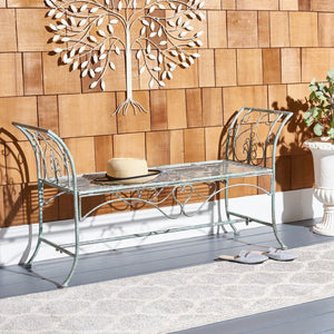 Safavieh ADINA Victorian-Inspired Metal Bench with Wrought-Iron Scrollwork for Elegant Outdoor Spaces Antique Dark Green / - PAT5016D