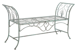 Safavieh ADINA Victorian-Inspired Metal Bench with Wrought-Iron Scrollwork for Elegant Outdoor Spaces Antique Dark Green / - PAT5016D
