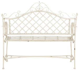 Safavieh ABNER Elegant Parisian Inspired Garden Bench with Delicate Scrollwork for Outdoor Living Spaces Antique White PAT5017A