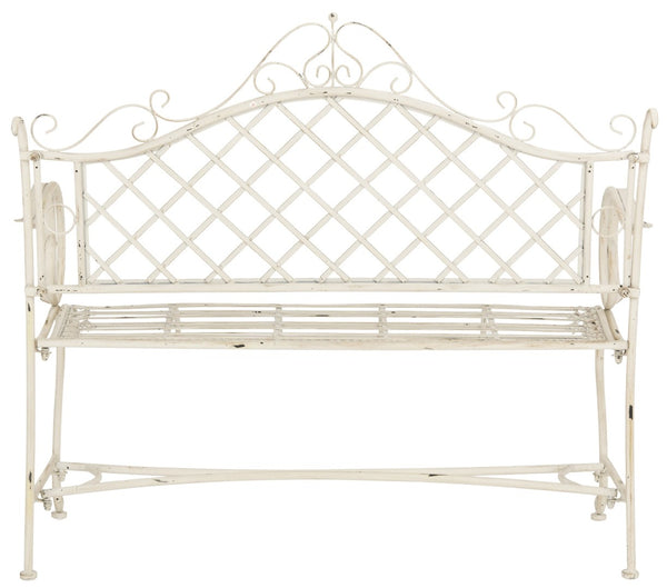 Safavieh ABNER Elegant Parisian Inspired Garden Bench with Delicate Scrollwork for Outdoor Living Spaces Antique White PAT5017A