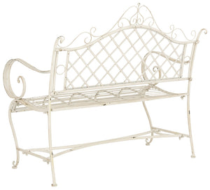 Safavieh ABNER Elegant Parisian Inspired Garden Bench with Delicate Scrollwork for Outdoor Living Spaces Antique White PAT5017A