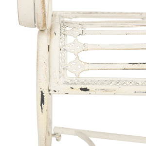 Safavieh ABNER Elegant Parisian Inspired Garden Bench with Delicate Scrollwork for Outdoor Living Spaces Antique White PAT5017A
