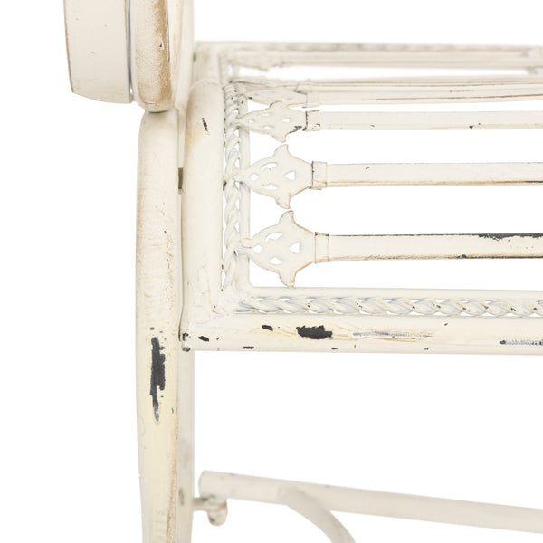 Safavieh ABNER Elegant Parisian Inspired Garden Bench with Delicate Scrollwork for Outdoor Living Spaces Antique White PAT5017A