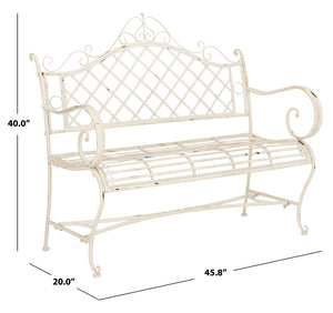 Safavieh ABNER Elegant Parisian Inspired Garden Bench with Delicate Scrollwork for Outdoor Living Spaces Antique White PAT5017A
