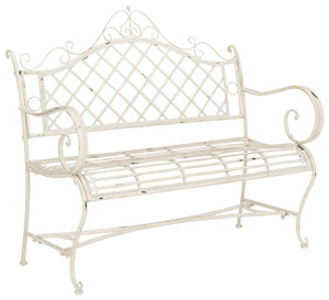 Safavieh ABNER Elegant Parisian Inspired Garden Bench with Delicate Scrollwork for Outdoor Living Spaces Antique White PAT5017A