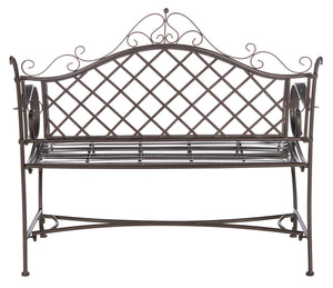 Safavieh ABNER Elegant Parisian Inspired Garden Bench with Delicate Scrollwork for Outdoor Living Spaces Rustic Brown PAT5017B