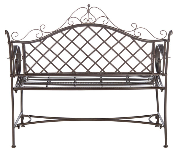 Safavieh ABNER Elegant Parisian Inspired Garden Bench with Delicate Scrollwork for Outdoor Living Spaces Rustic Brown PAT5017B
