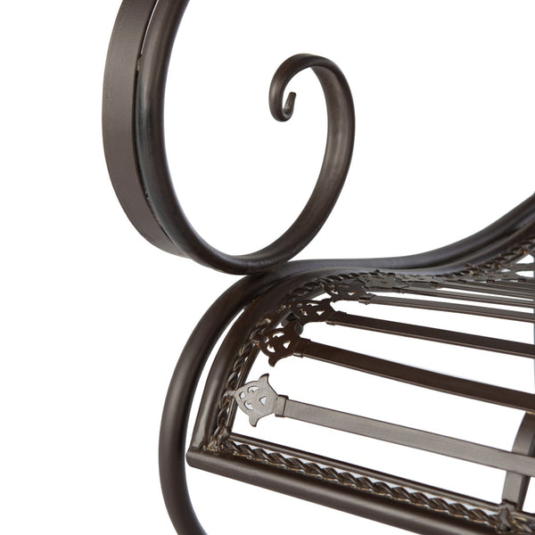 Safavieh ABNER Elegant Parisian Inspired Garden Bench with Delicate Scrollwork for Outdoor Living Spaces Rustic Brown PAT5017B