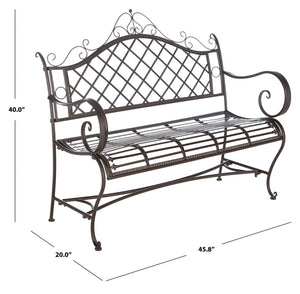 Safavieh ABNER Elegant Parisian Inspired Garden Bench with Delicate Scrollwork for Outdoor Living Spaces Rustic Brown PAT5017B