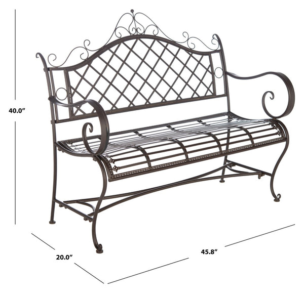 Safavieh ABNER Elegant Parisian Inspired Garden Bench with Delicate Scrollwork for Outdoor Living Spaces Rustic Brown PAT5017B