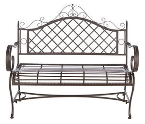 Safavieh ABNER Elegant Parisian Inspired Garden Bench with Delicate Scrollwork for Outdoor Living Spaces Rustic Brown PAT5017B