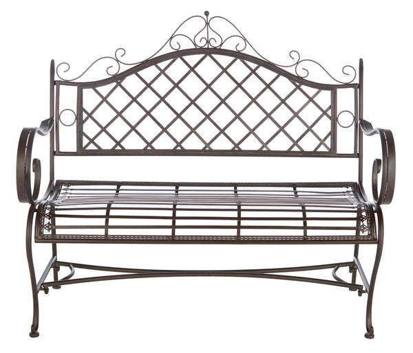 Safavieh ABNER Elegant Parisian Inspired Garden Bench with Delicate Scrollwork for Outdoor Living Spaces Rustic Brown PAT5017B