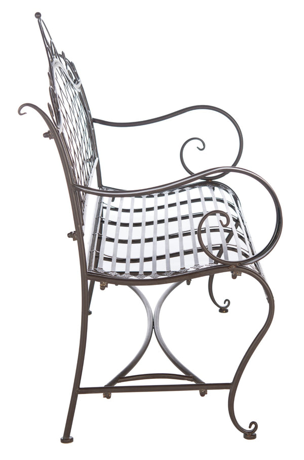 Safavieh ABNER Elegant Parisian Inspired Garden Bench with Delicate Scrollwork for Outdoor Living Spaces Rustic Brown PAT5017B