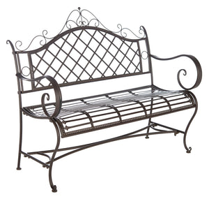 Safavieh ABNER Elegant Parisian Inspired Garden Bench with Delicate Scrollwork for Outdoor Living Spaces Rustic Brown PAT5017B