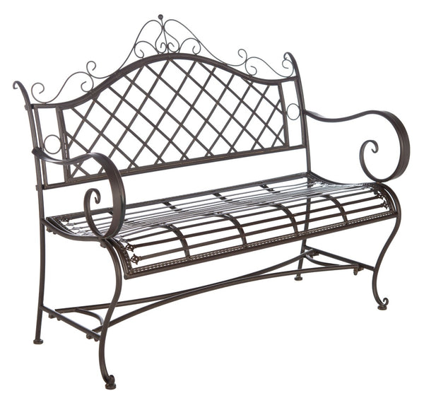 Safavieh ABNER Elegant Parisian Inspired Garden Bench with Delicate Scrollwork for Outdoor Living Spaces Rustic Brown PAT5017B