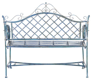 Safavieh ABNER Elegant Parisian Inspired Garden Bench with Delicate Scrollwork for Outdoor Living Spaces Mossy Blue / - PAT5017C