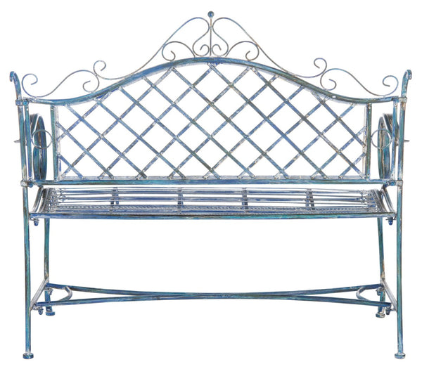 Safavieh ABNER Elegant Parisian Inspired Garden Bench with Delicate Scrollwork for Outdoor Living Spaces Mossy Blue / - PAT5017C